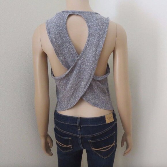 Hollister Womens Crop Tank Top Size XS Open Back Shirt LA Graphic T-Shirt Gray - Picture 2 of 3